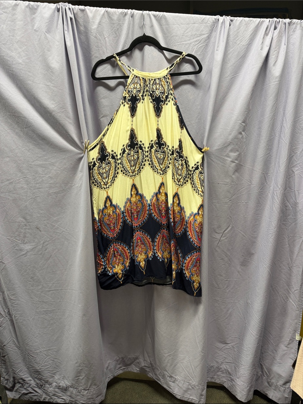 Sleeveless Paisley Midi Dress in Yellow and Navy